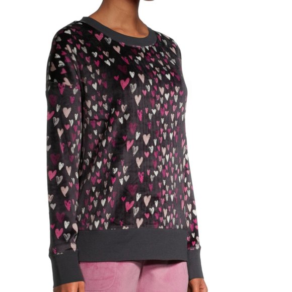 new PJ Pajama Top black w pink hearts velour size XLARGE 16 18 soft warm - Picture 2 of 6